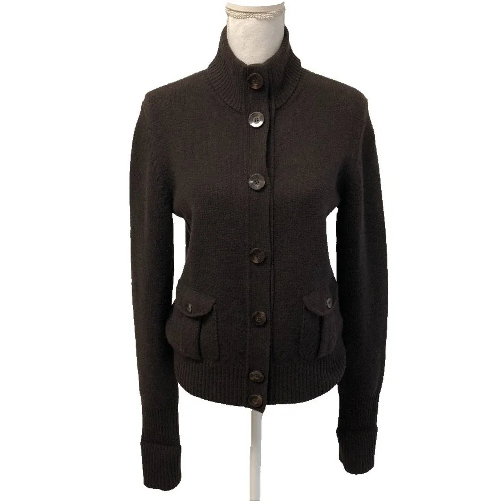Henri Bendel Wool Cashmere Cardigan Sweater Jumper Womens Large Brown Old Money
